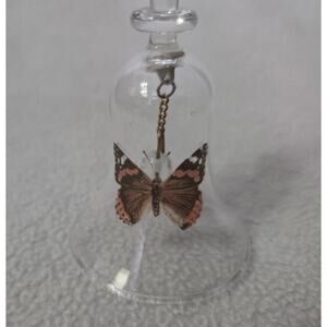 Vtg Dainty Clear Glass Hand Bell Butterfly Crystal Pointed